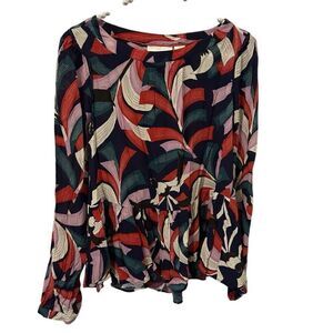 Maeve Anthropologie small Cheyenne fairy ruffle peplum top bird print colorful